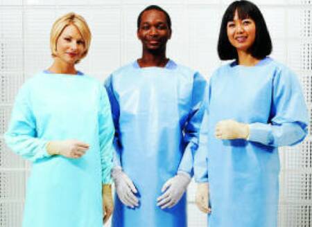 GOWN, IMPERVIOUS BLUE W/KNIT CUFFS; HALF BACK; UNIVERSAL, 100/CS GOWN, IMPERVIOUS BLUE W/KNIT CUFFS; HALF BACK; UNIVERSAL, 100/CS