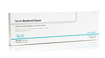 DRESSING, GAUZE 4X14" STERILE ADHESIVE BORDER, DERMARITE, 25/BOX