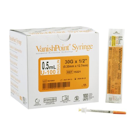 SYRINGE, 30G X 1/2\" VANISHPOINT 0.5ML 100/BX