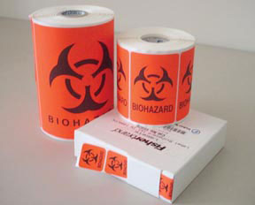 LABEL, BIOHAZARD 1X1 RED 1000/PK