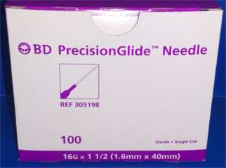 NEEDLE, 16G X 1.5\"  BD, 100/BX