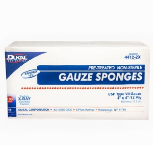 GAUZE, XRAY DETECTABLE SPONGE GAUZE 4X4 12PLY, 100/BOX