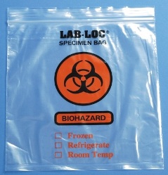 BAG, SPECIMEN TRASPORT 6"  X 9 " CLEAR WITH BIOHAZARD SYMBOL , 1