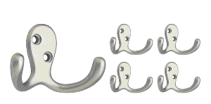 HOOK, DOUBLE PRONG WALL MOUNT NICKEL 5/PK HOOK, DOUBLE PRONG WALL MOUNT NICKEL 5/PK