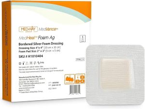 DRESSING, FOAM SILICONE AG 4X4, NO BORDER, 5/BX