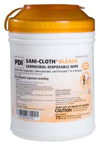 WIPES, BLEACH SANICLOTH LARGE 75/TUB, EACH